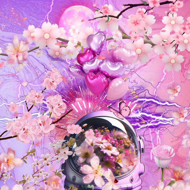 Pink floral astronaut digital collage