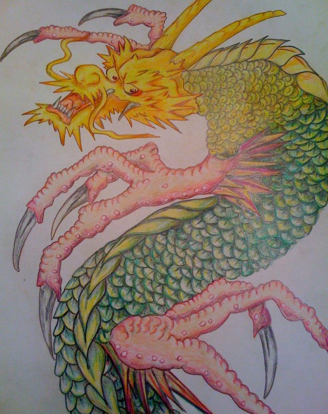 Chinese dragon drawing in colored pencil