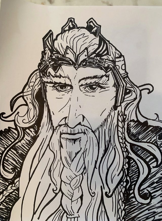 Ink drawing of a bearded king