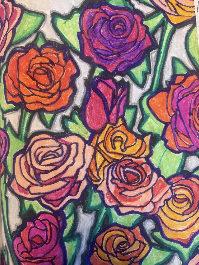 Vivid colored drawing of roses