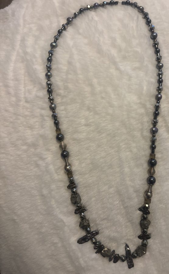 Dark hematite and raw pyrite beaded necklace