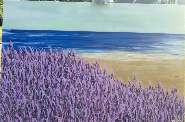 Lavender Surf, a beach landscape with purple flowers