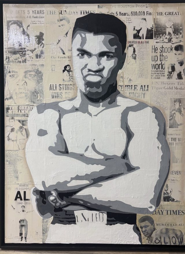 Mixed media portrait of Muhammad Ali