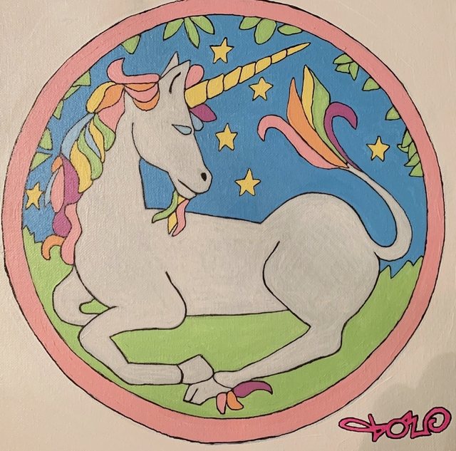 Unicorn painting with pink border
