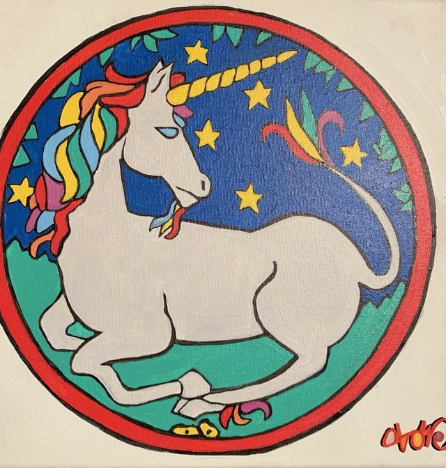 Unicorn painting with red border