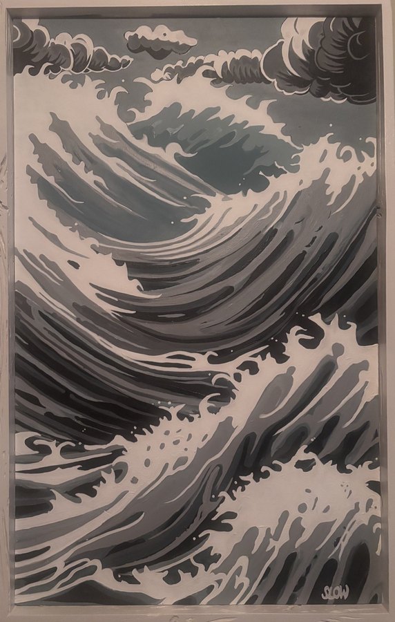 Eye of the Storm, a black and white wave painting